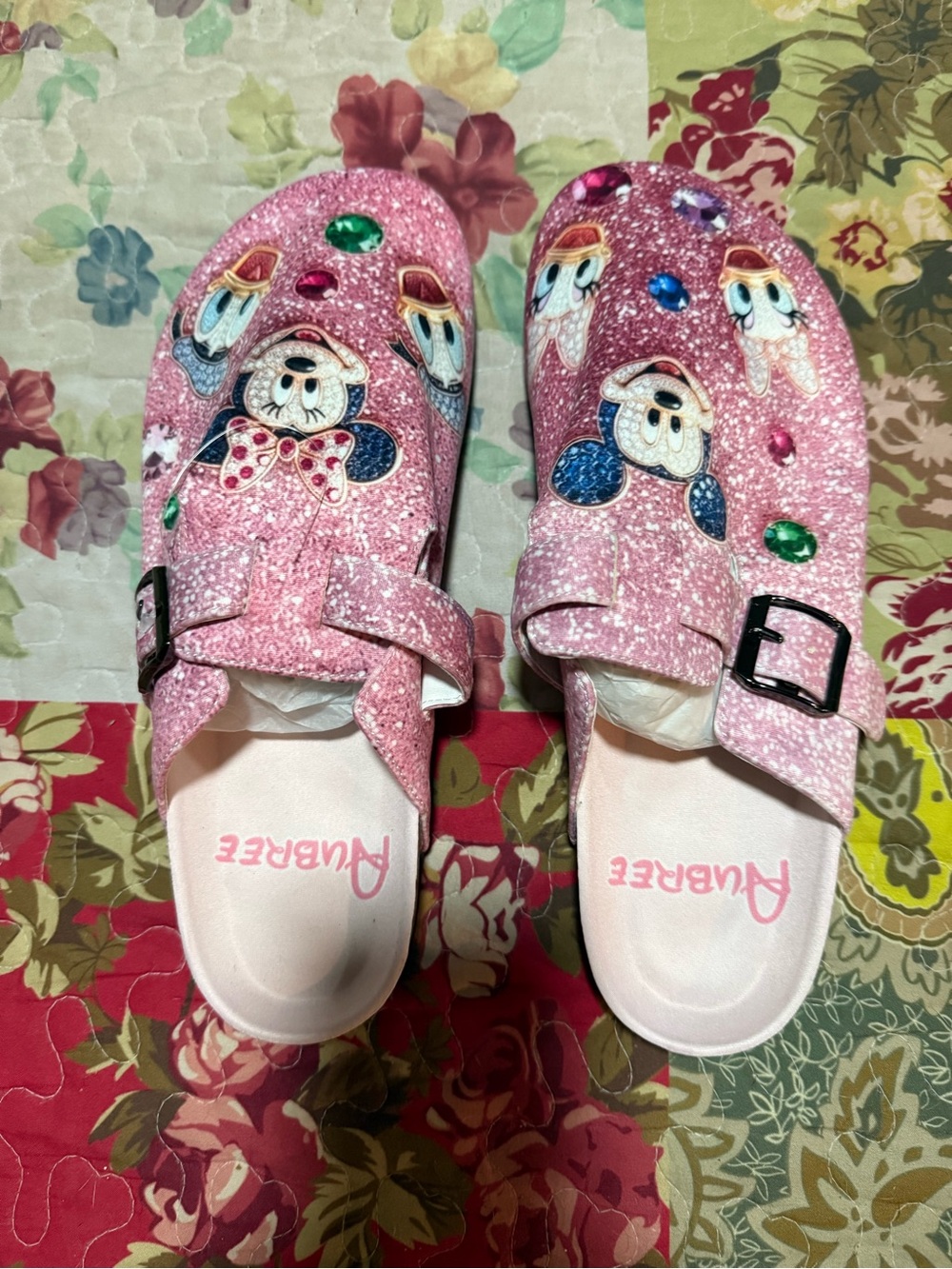 Pink Glitter Character Slide Sandals with Embellishments